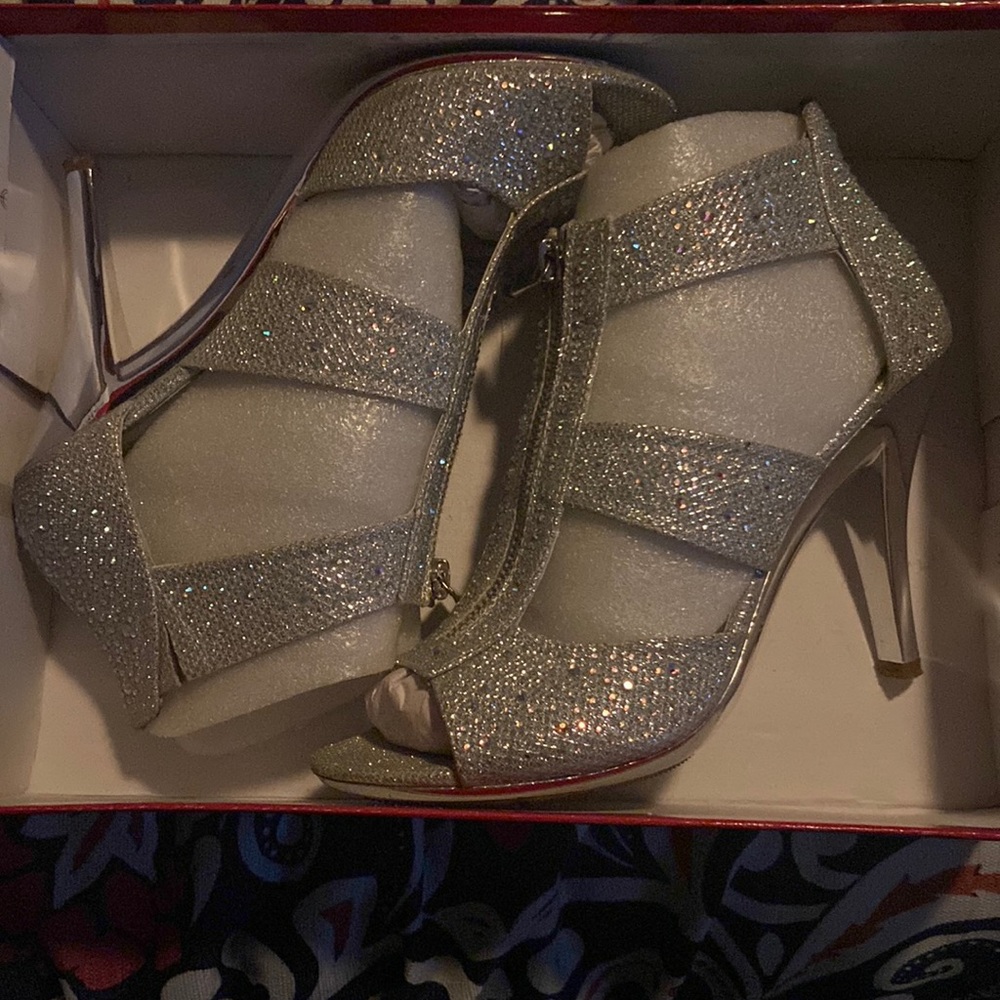 Silver bedazzled heels